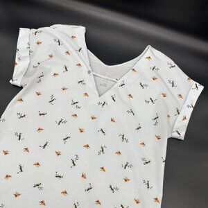 Womens Small Shirt Blue Birds V Neck Blouse Business Casual Top A New Day Kitsch